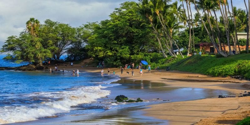 Kihei beaches on Maui's south shore, a calmer wing foiling launch on lighter trade-wind days