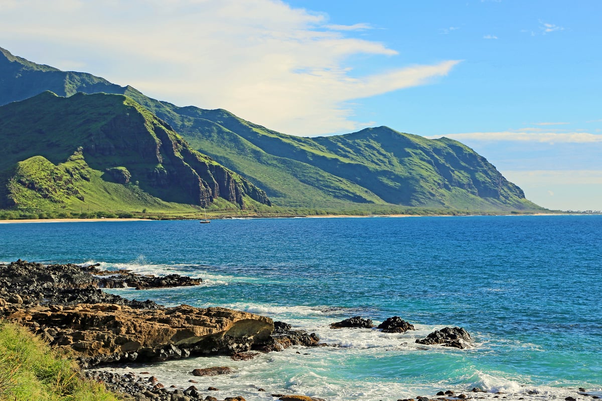 Waianae coast on the leeward side of Oahu, the kind of dry sun-baked shoreline that catches the weather first on a Kona-wind day