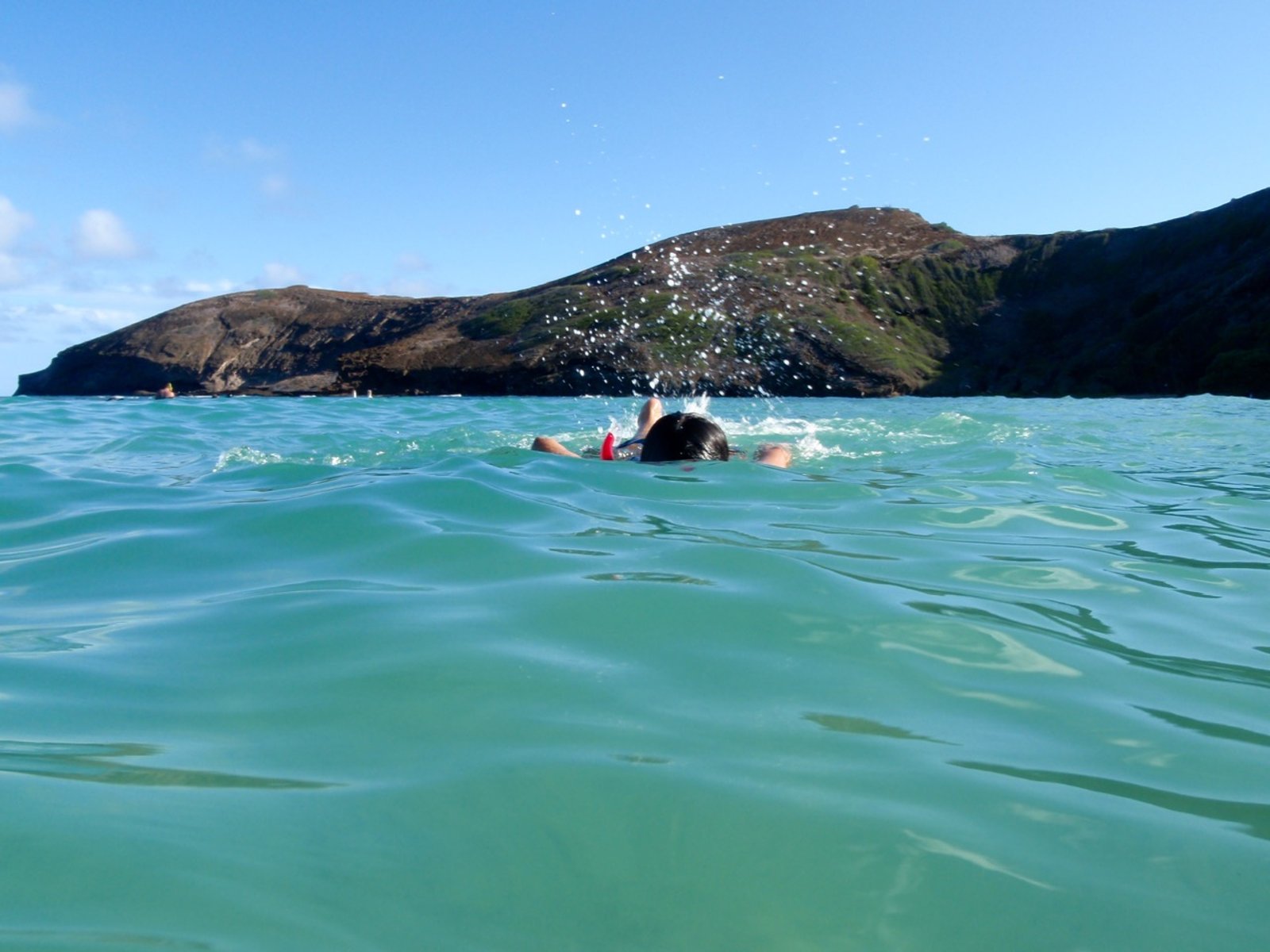 A snorkeler swimming in clear water
