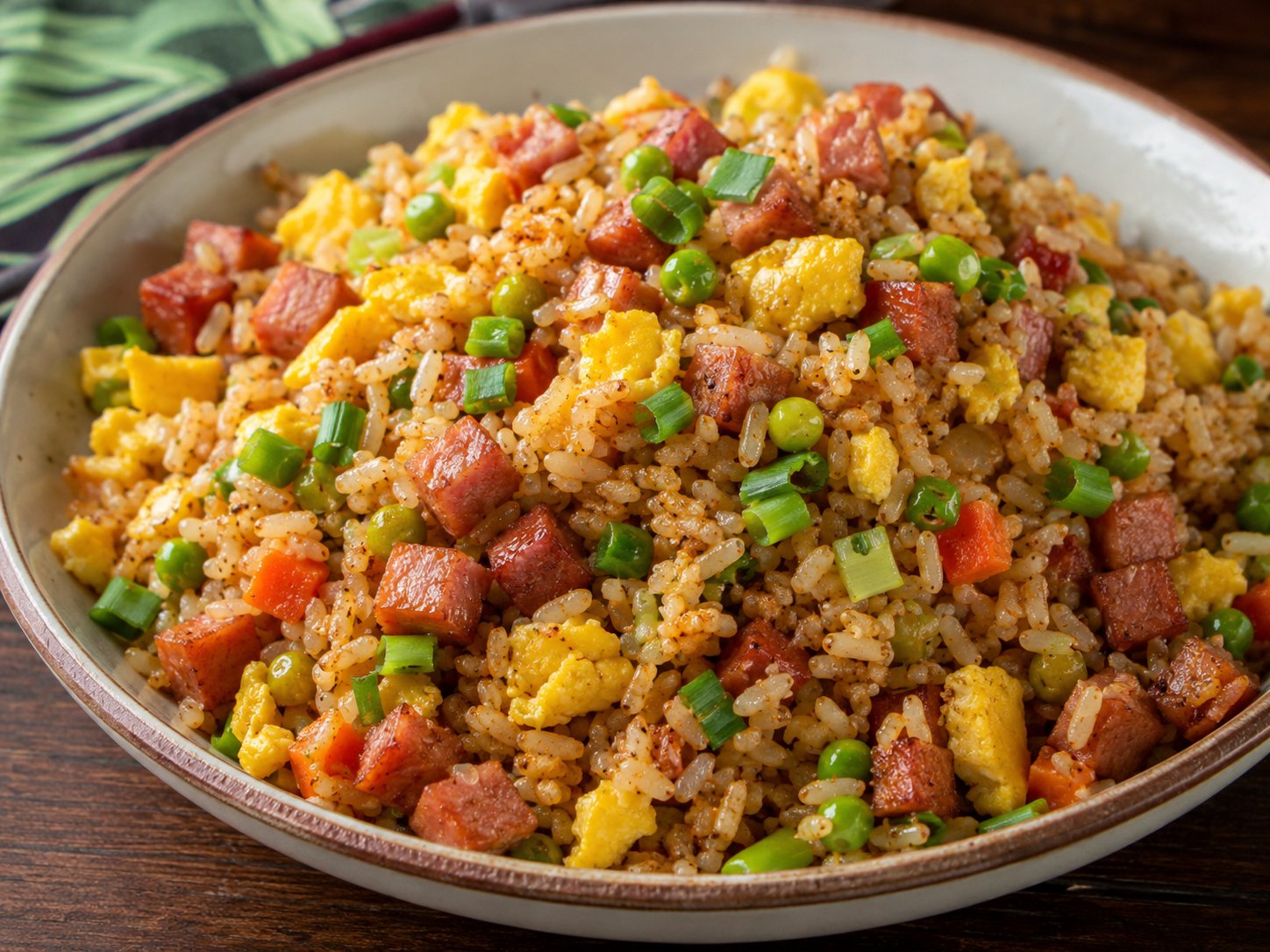 Hawaii-style Spam fried rice with green onion and egg
