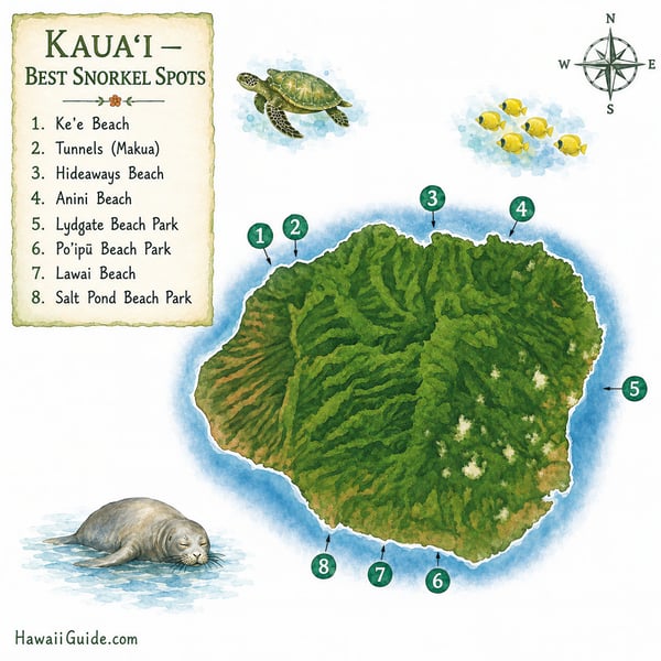 Kauaʻi Best Snorkel Spots Map