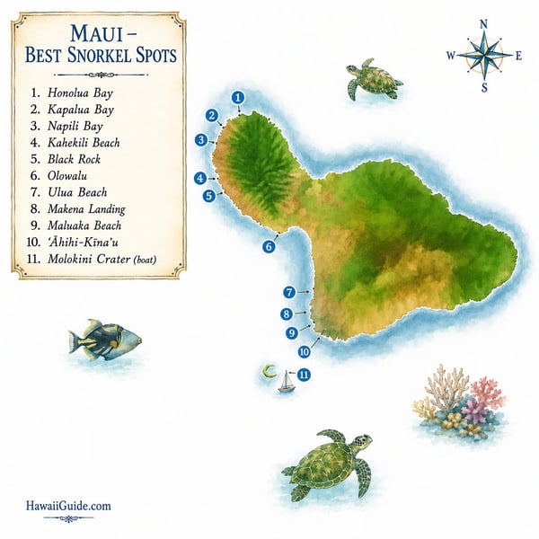 Maui Best Snorkel Spots Map