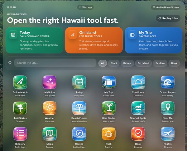 HawaiiGuide OS travel dashboard