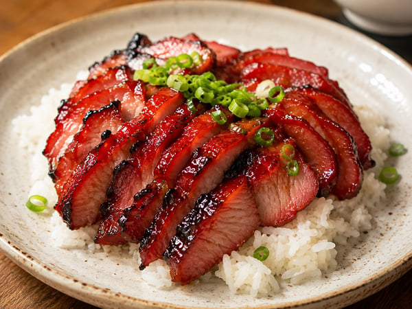 Watercolor illustration of char siu pork