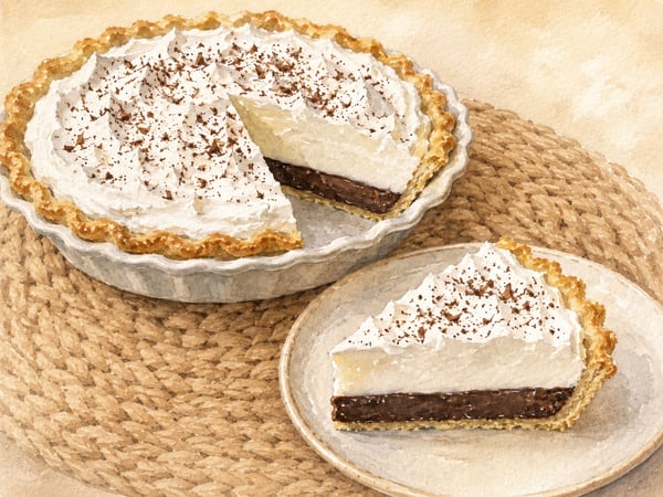 Watercolor illustration of chocolate haupia pie