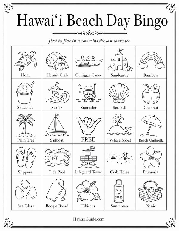 Hawaiʻi Beach Day Bingo