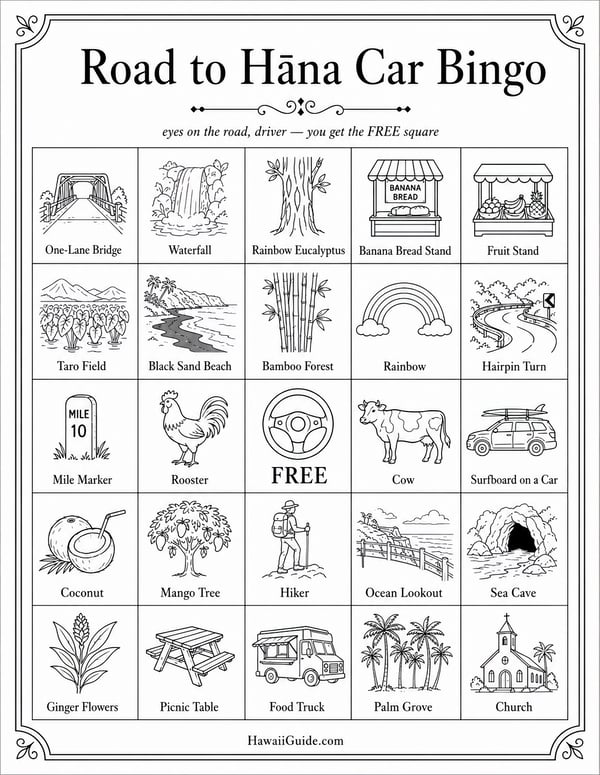 Road to Hāna Car Bingo