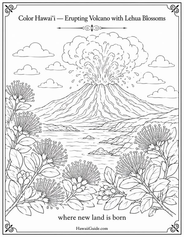 Erupting Volcano Coloring Page