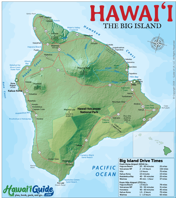 Topographic Big Island Road Map