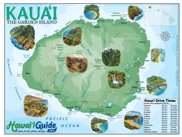 Illustrated Kauai Road Map