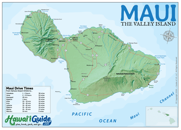 Topographic Maui Road Map