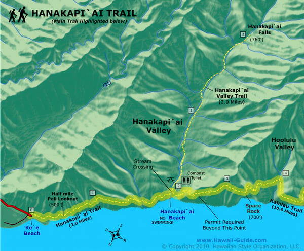Hanakāpīʻai Trail & Falls Map