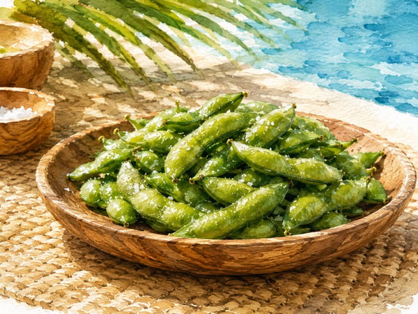 Watercolor illustration of Hawaii-style edamame