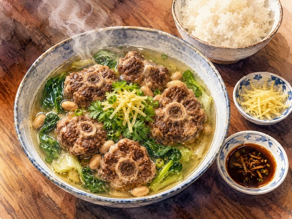 Watercolor illustration of Hawaii-style oxtail soup