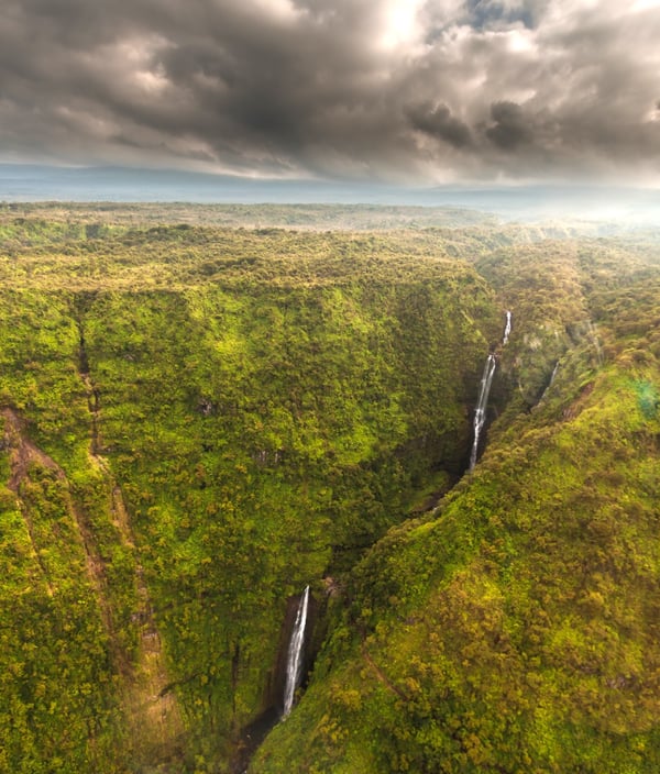 Helicopter tour over West Maui Mountains waterfalls