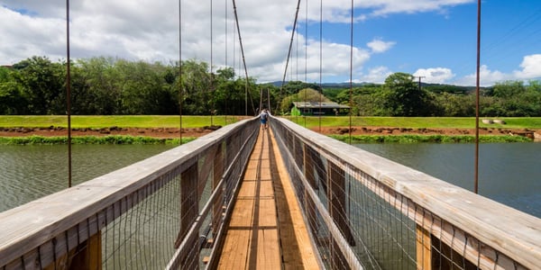 The swinging footbridge over the river in Hanapepe town on Kauaʻi