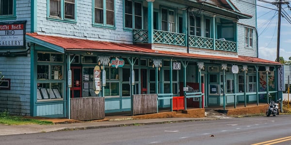 Colorful plantation-era storefronts in Hāwī town in North Kohala