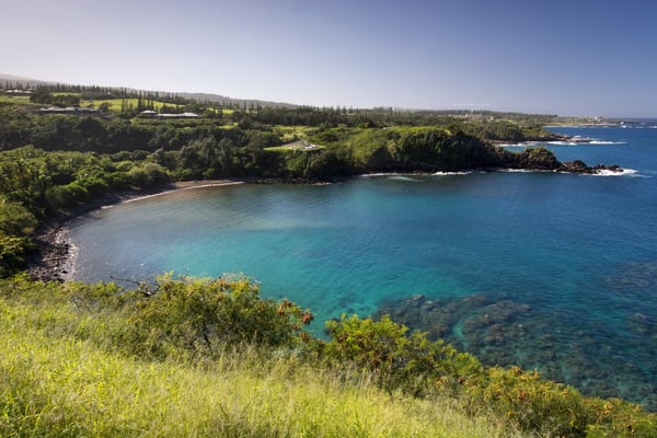 Turquoise water and reef at Honolua Bay on Maui's northwest shore