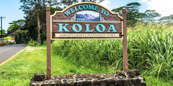 The Old Kōloa Town welcome sign on Kauaʻi's south shore