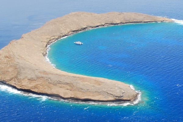 Aerial of Molokini Crater off South Maui