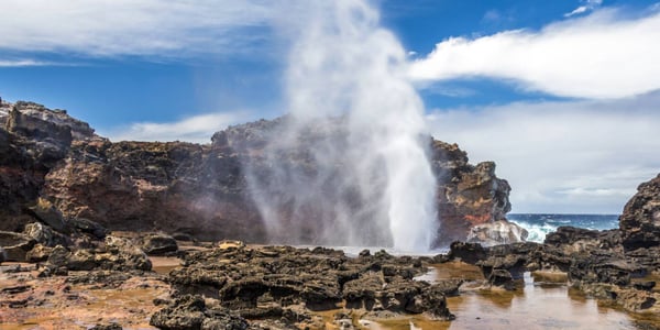 Seawater spouting from the Nakalele Blowhole on Maui's northwest coast