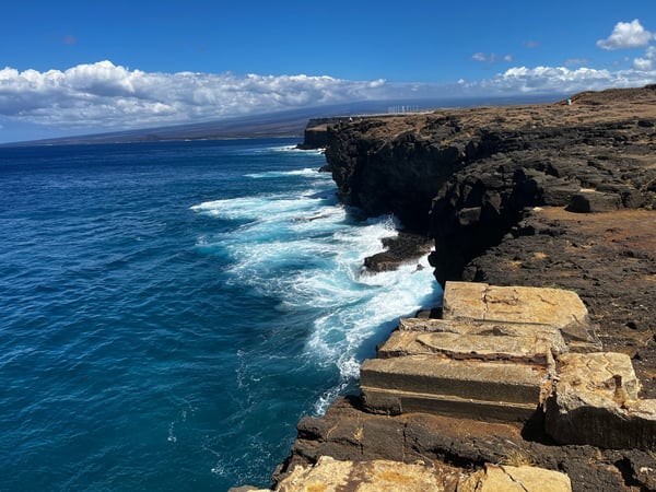 Sea cliffs and surf at South Point (Ka Lae) on the Big Island