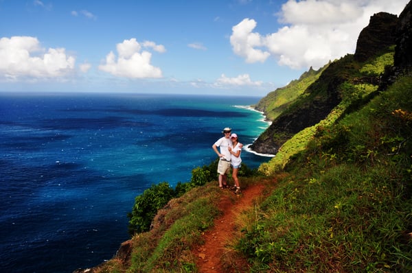 John and Tori on the Kalalau Trail above the Na Pali Coast, Kauai