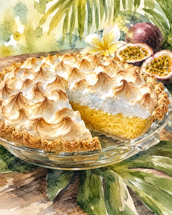 Watercolor illustration of Hawaii lilikoi chiffon pie
