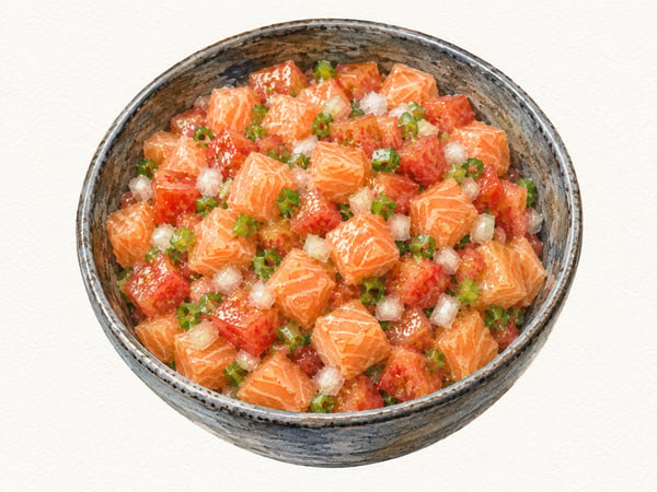 Hawaiian raw-fish dish — the family of dishes lomi lomi salmon belongs to