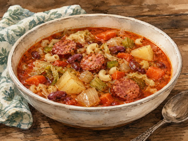 Watercolor illustration of Portuguese bean soup