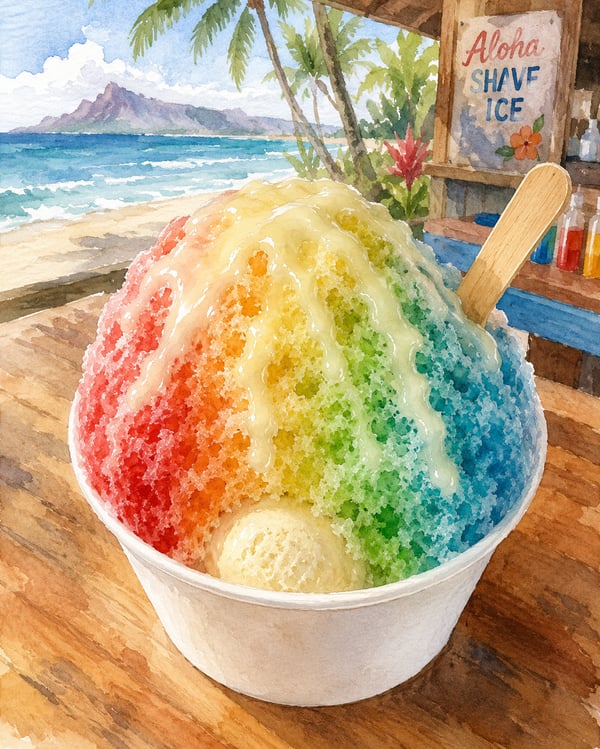 Watercolor illustration of Hawaiian shave ice