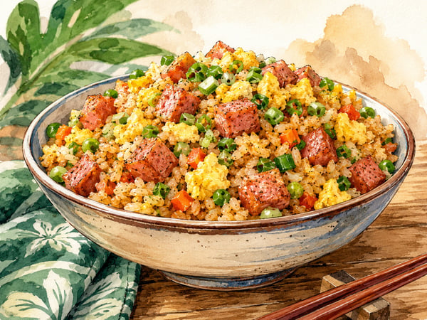 Hawaii Spam fried rice in a bowl