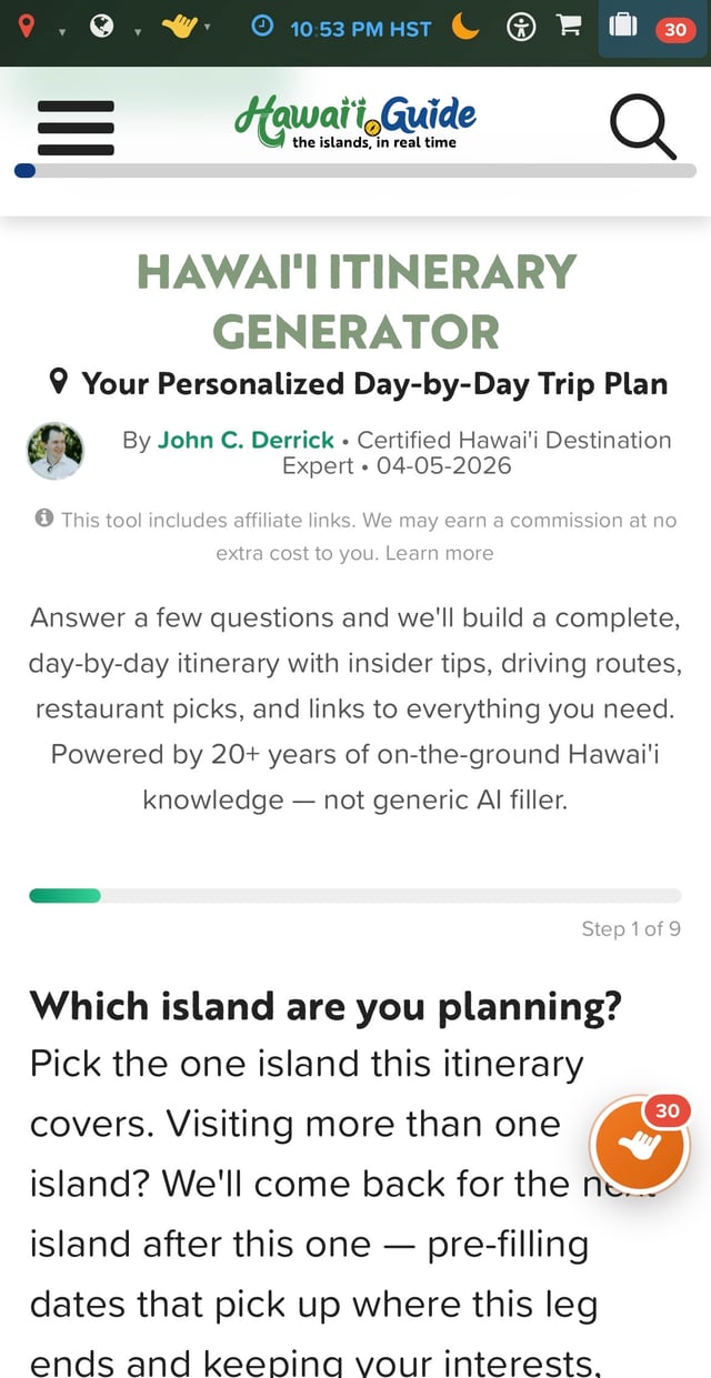 Hawaii Itinerary Builder creating a personalized day-by-day trip plan