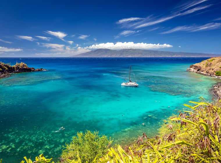 Honolua Bay coastline on Maui with clear blue water