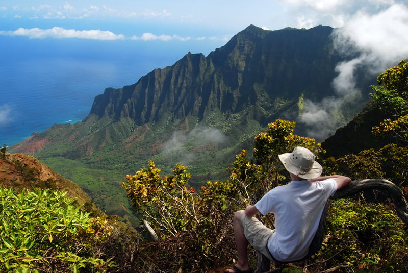 John at Kalalau Lookout looking out over the Na Pali Coast on Kauaʻi