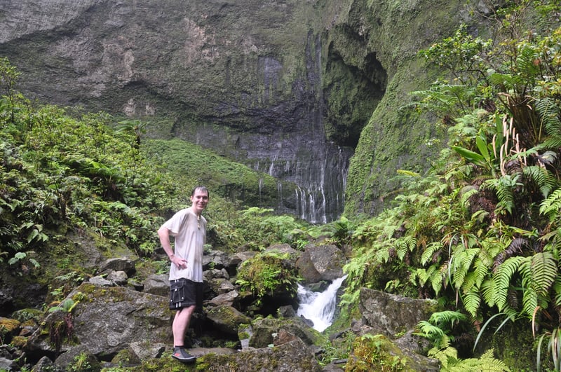 John at the Waiʻaleʻale headwaters on Kauaʻi, one of the wettest spots on Earth