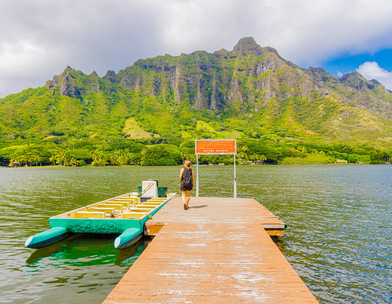 Moliʻi Pond and the Koʻolau Range from Kualoa Regional Park, Oʻahu