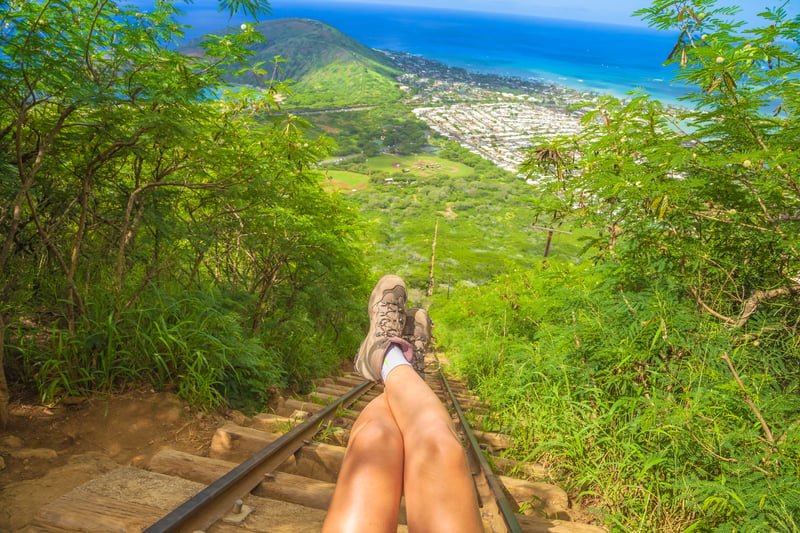 On the Koko Head Crater Trail railroad-tie stairs, Oʻahu