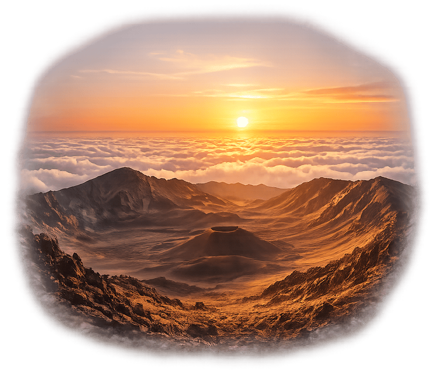Illustrated view of Haleakalā summit at sunrise, Maui