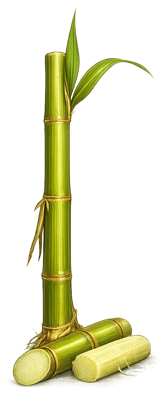 A standing stalk of Hawaiian sugar cane with two cut sections at the base — the crop that defined Koloa's plantation heritage