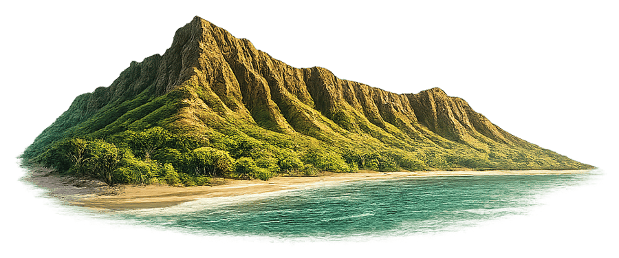 Illustrated landmark view of Lēʻahi (Diamond Head), Oʻahu