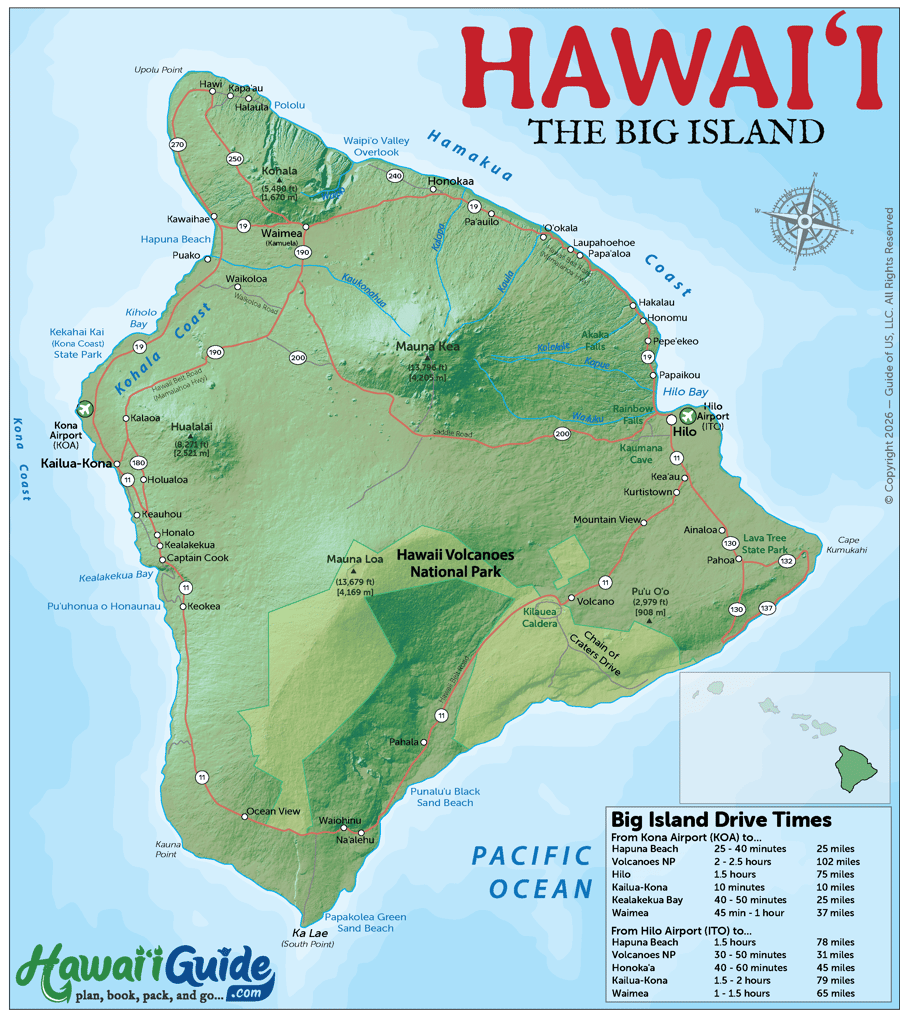 Topographic Big Island Road Map