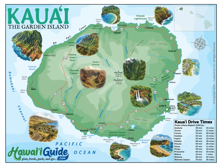 Illustrated Kauai Road Map