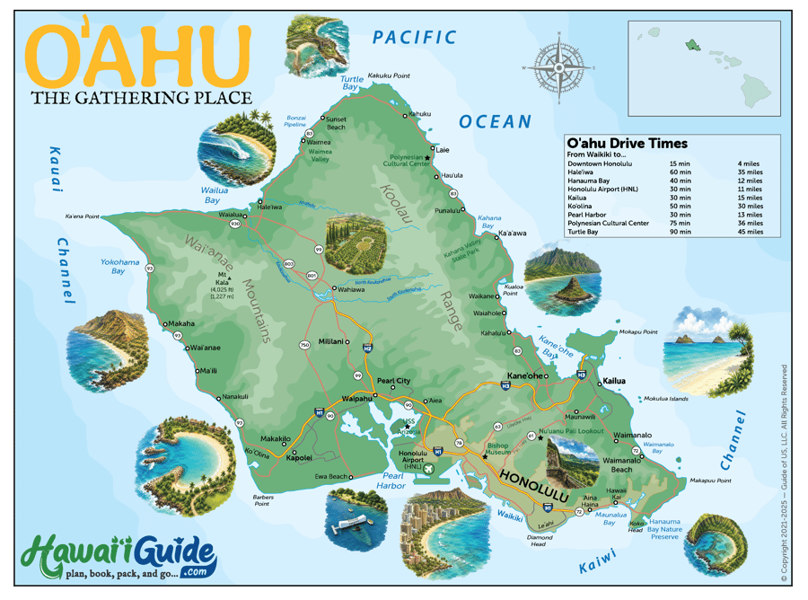 Illustrated Oahu Road Map