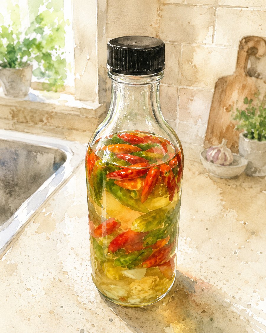 Watercolor illustration of Hawaiian chili pepper water