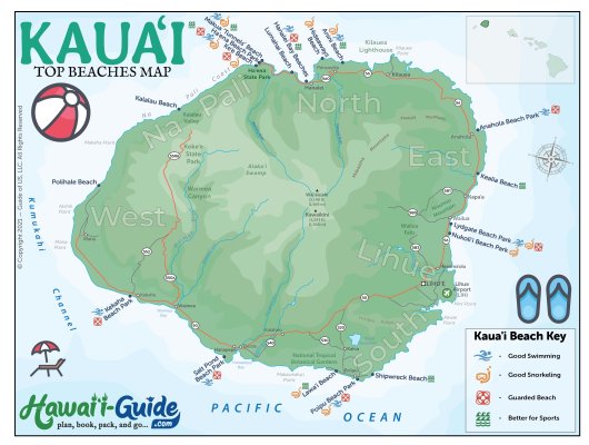 Top Kauai Beaches Map Image