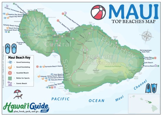 Top Maui Beaches Map Image