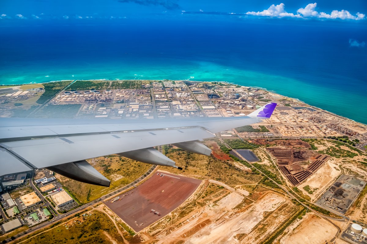 Aerial view of Daniel K. Inouye International Airport in Honolulu, Hawaii