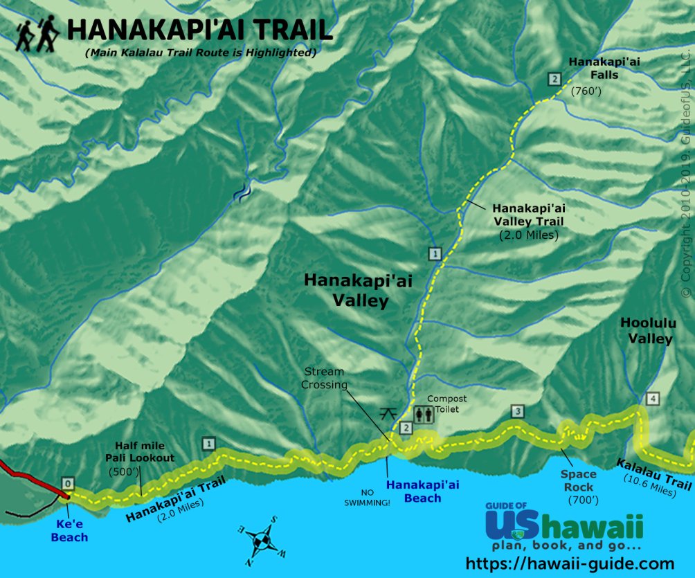 Hanakapiai Falls Trail Map