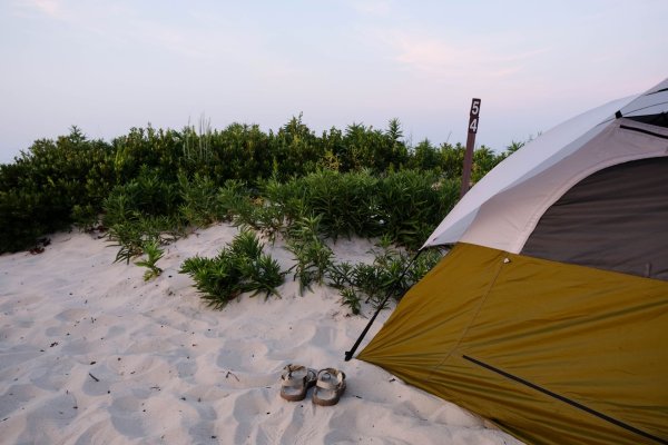 Camping tent in sand on a beach adventure in Maui Hawaii